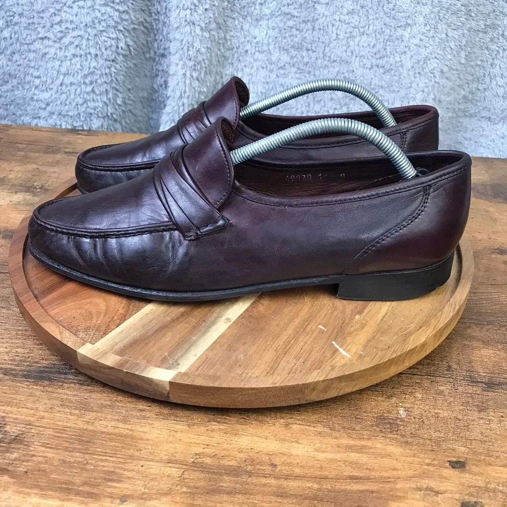 Allen Edmonds Bergamo Loafers Mens 11 D Burgundy Italian Leather Dress Shoes